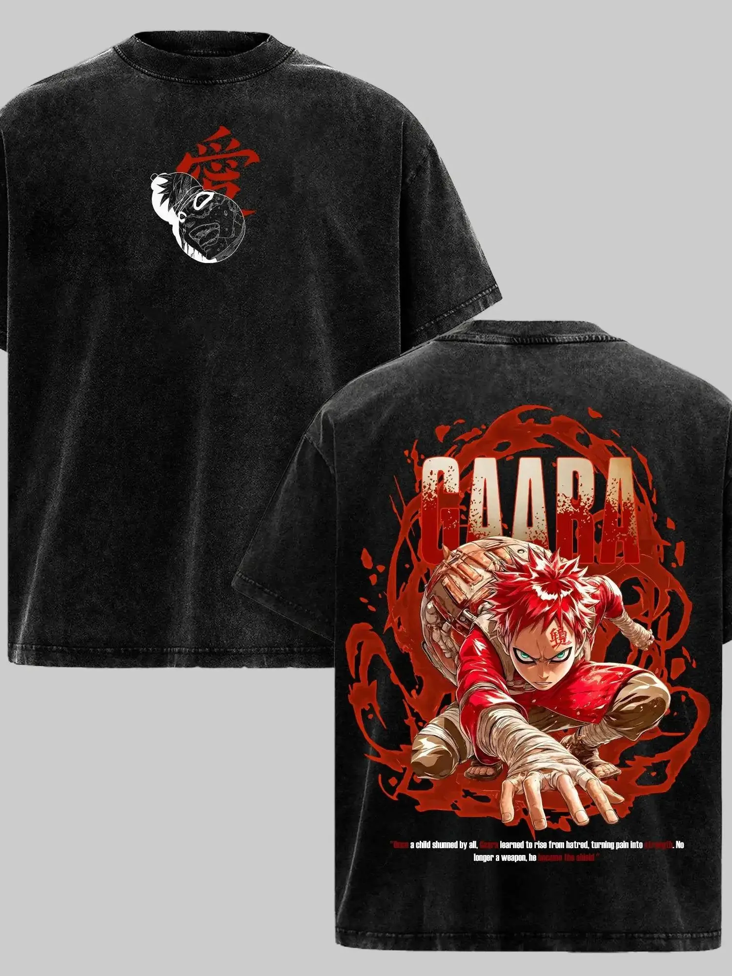 Vintage Gaara Graphic T-Shirt, Unisex Oversized Heavyweight Cotton, Baggy Short Sleeve Double Printed Streetwear Top, Tshirt, Shortsleeve, Naruto