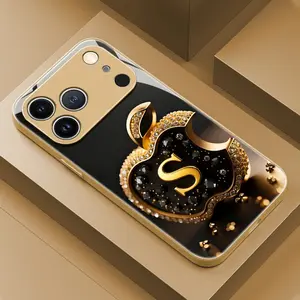 High-end Shiny Metallic Apple Letter S Pattern Glass Phone Case for iPhone 17 16 15 14 13 12 11 Pro Max, Elegant and Gorgeous, Full Coverage, High-Value Protective Case, Best Gift for Yourself, Family, or Friends