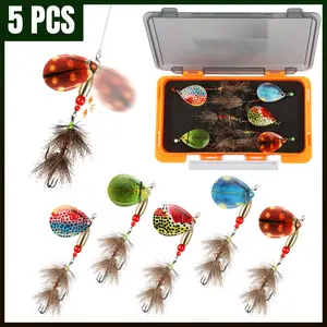 5pcs Spinner Baits Trout Lures for Bass Pike Crappie Trout Fishing Lures 1/4oz 3/10oz 5/11oz Inline Spinner Baits Kit with Tackle Box Fishing Gift