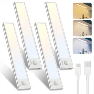 2/4 Packs 9Inch Under Cabinet Lights,Rechargeable Battery Operated Motion Sensor Light Indoor,3 Color Temperature Magnetic Dimmable Closet Lights, Wireless Under Counter Lights for Kitchen, Stairs Wireless, ndoor  Lights for Bedroom, White Color