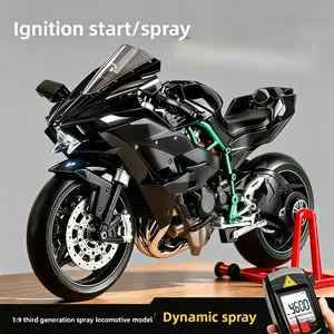 Kawasaki Ninja H2R Aluminum Motorcycle Model - A highly detailed die-cast replica, equipped with lights and sound effects, suitable for collectors and as a gift, a tabletop decoration.