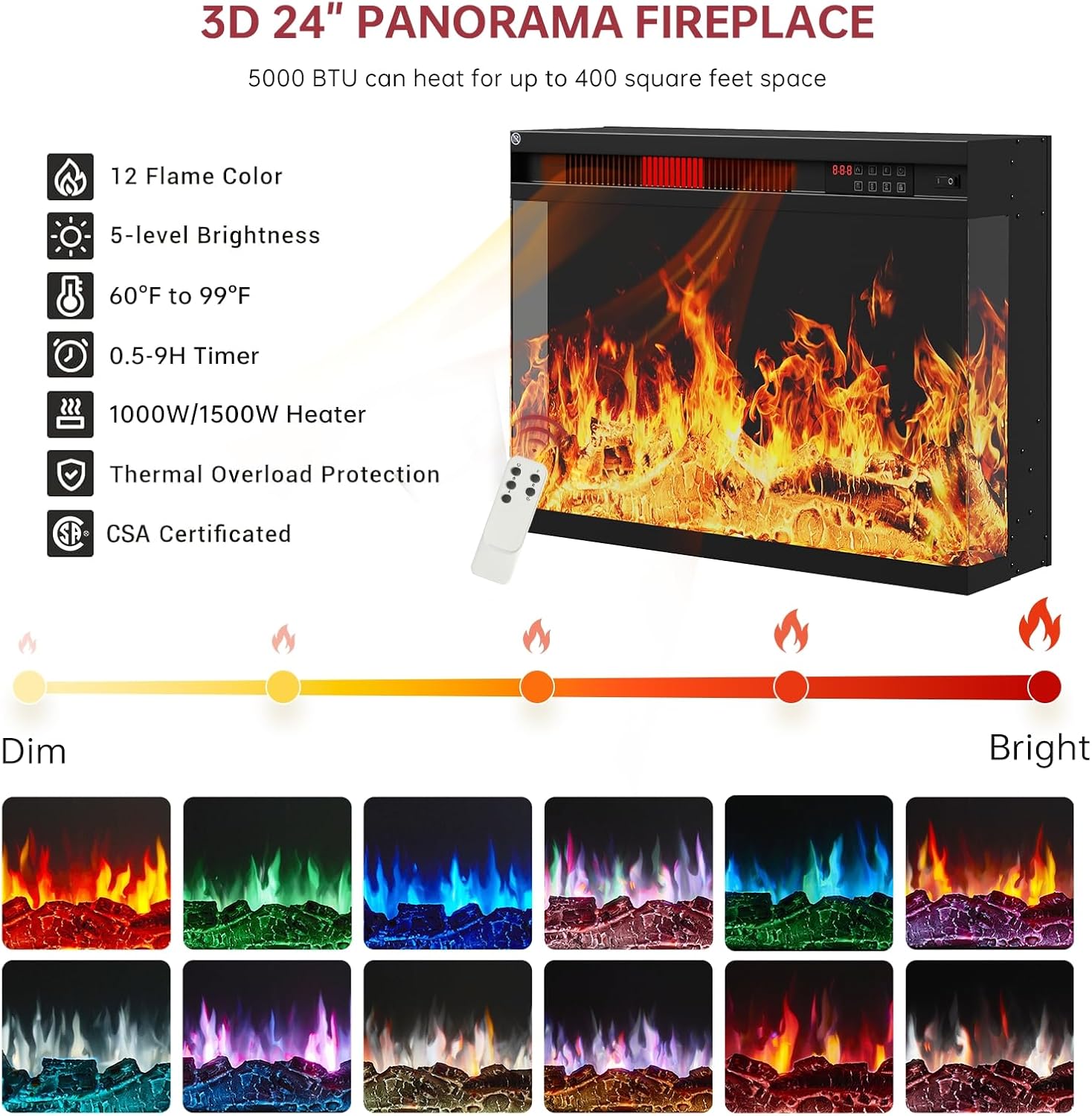 oneinmil 59/80" Fireplace TV Stand - 3-Sided Glass Media Entertainment Center Console, Furniture Living Room, Living Room Decor, for 65/85" TVs, Glass Door, Adjustable Flame LED Color