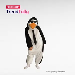 2026 Funny Penguin Hooded Fleece Pajamas Wearable Cozy Ultra-Soft Jumpsuit