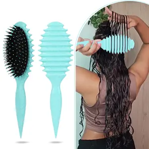 1PC Curly Hair Brush, Curl Defining Brush for Wet Curly, Wavy & Coily Hair, Detangling Styling Brush with Flexible Anti-Static Teeth for Curl Clumps, Hair Separation and Volume, Professional Hair Tool for Women Daily Styling, Hair Detangling Comb