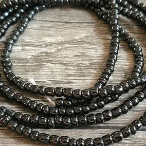 Black Tie on Waistbeads - Simple Black Seed Bead Design 60 Inches Long Minimalistic Accessory for Classic Looks