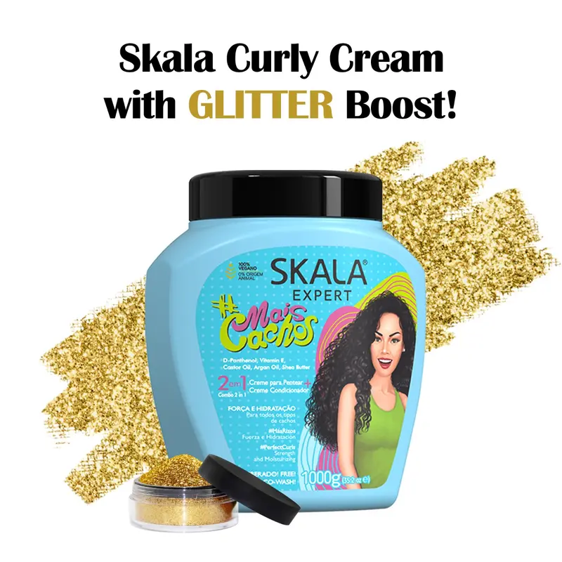 Skala Mais Cachos Brazilian Curly Haircare 1000g + Gold Glitter for Fun and Vibrant Curls