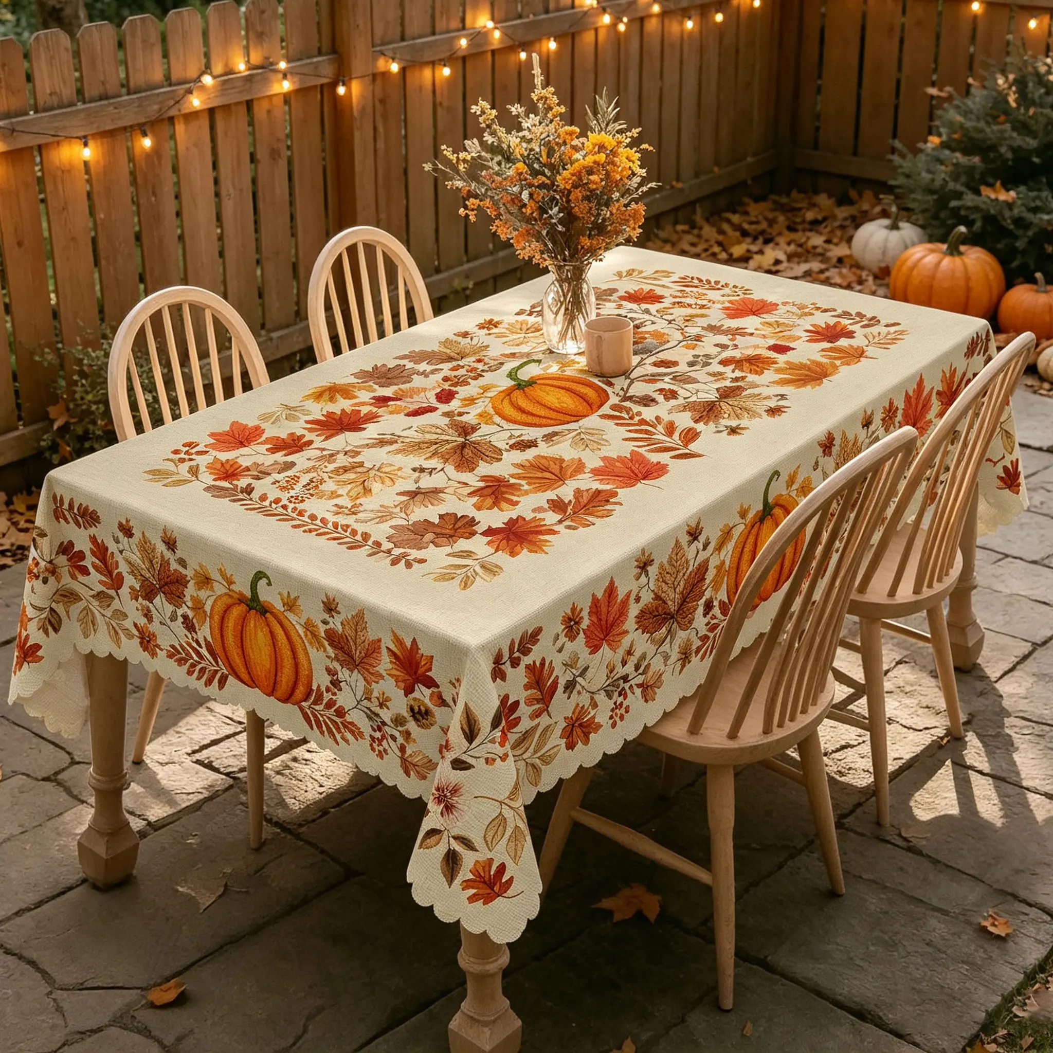 KOPOEELK Fall Pumpkin Tablecloth with Autumn Leaves, Harvest Floral and Maple Leaf Patterns, Rectangular Table Cover for Thanksgiving Dining, Indoor Outdoor Fall Party Kitchen Decor