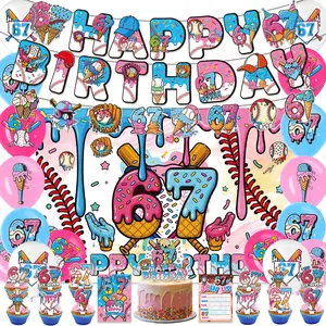 42-Piece Baseball Ice Cream Theme Birthday Party Decoration Set, Includes Banner, Cake Topper, Balloons, Backdrop, Invitation Cards