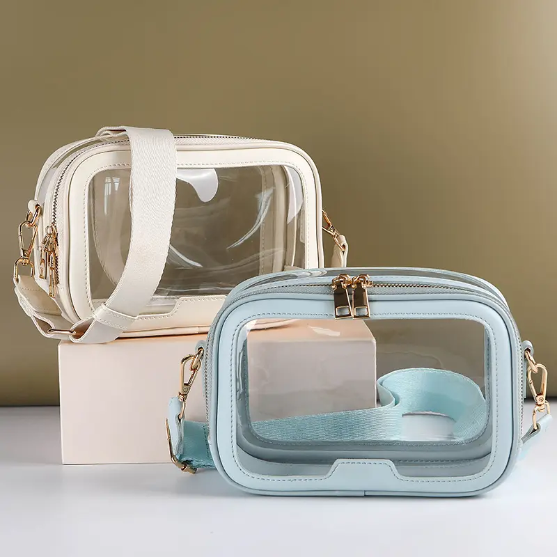 Clear Crossbody Bags for Women Trendy Clear Purse Stadium Approved Wide Strap Jelly Bag Waterproof PVC Double Zipper Concert Travel Aesthetic Gift