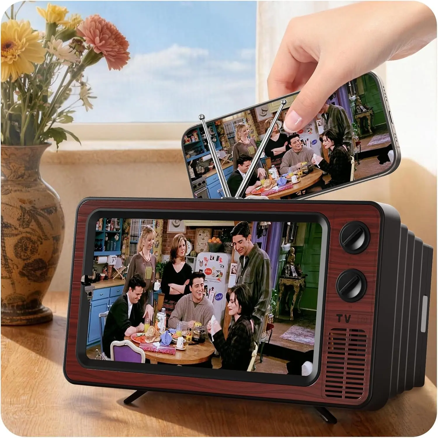SEANCHEER WL863 Retro TV Cell Phone Screen Magnifier HD, 3D Portable Foldable Mobile Phone Magnifier for Movie & Game, Fit for All Smartphones - Gift for Women Mom Wife Men Dad Husband Friends