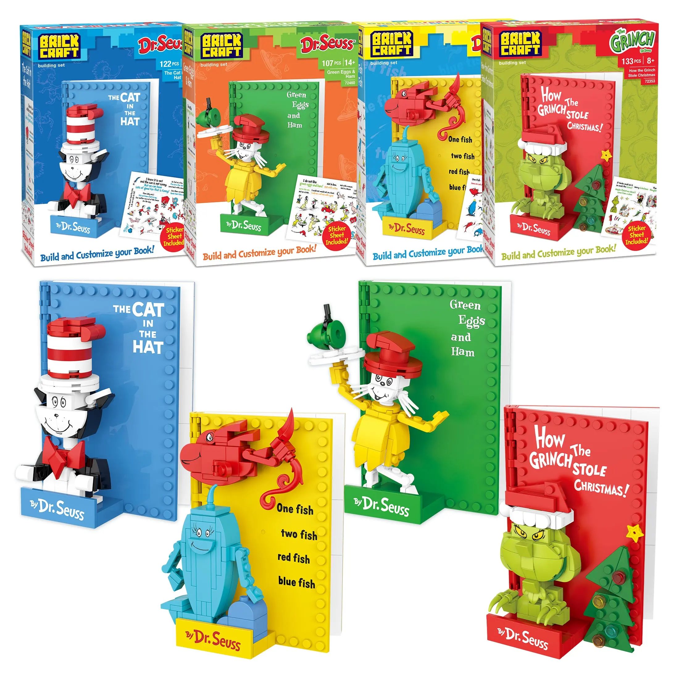 Brickcraft Dr. Seuss Storytime Bundle, 472-Piece Book Building Set with The Grinch, Cat in the Hat, Green Eggs and Ham & One Fish Two Fish, Ages 8+