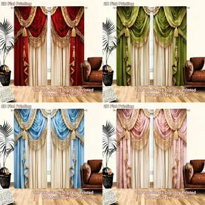 2 luxurious French wine red retro curtains, Home decoration curtain, modern style, pole bag installation, digital printed polyester fiber, semi blackout, machine washable, suitable for decoration in living rooms, bedrooms, dining rooms