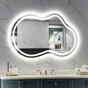 Irregular Led Backlit Bathroom Mirror 20x32 Inch Asymmetrical Cloud Lighted Vanity Mirror with Lights for Wall Anti-Fog Dimmable Memory Vertical Horizontal Not Rectangle