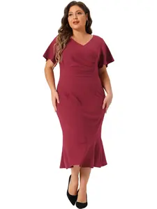 Agnes Orinda Plus Size Dress for Women Wrap V Neck Ruffled Short Sleeve Cocktail Dresses Party Wrap Dress