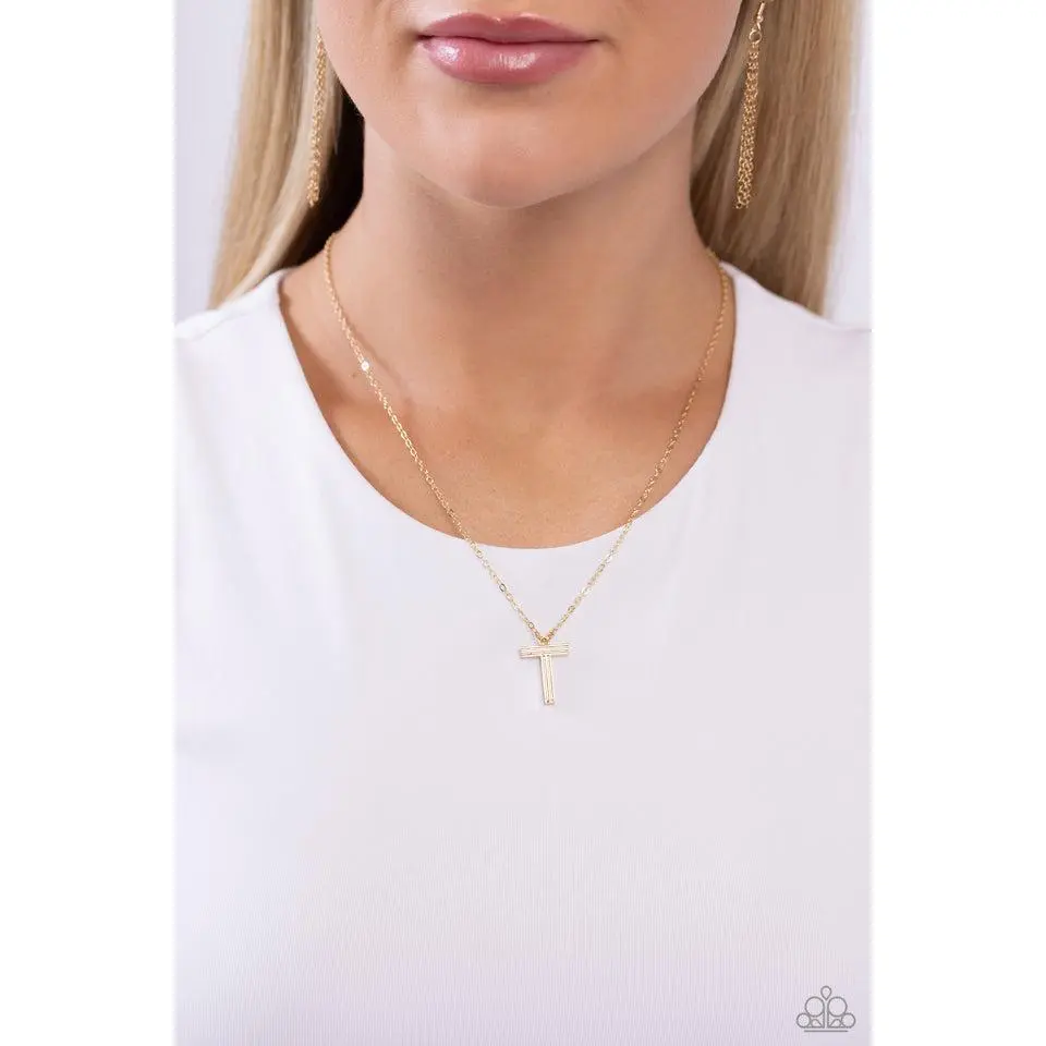 Paparazzi Leave Your Initials - Gold - T Necklace