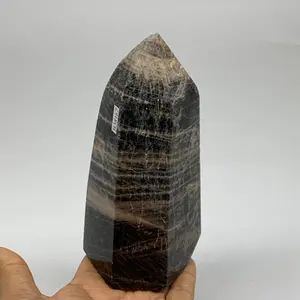 1.91 Lbs, 5.8"x2.9"x2.5", Black Moonstone Tower Obelisk Point Crystal, B38167