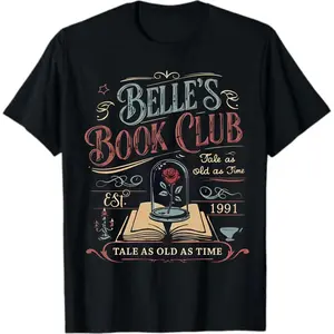 Vintage Book Lover Tee - Belle's Book Club Graphic, Durable Cotton, Literary Style Tee for Chirstmas Gift