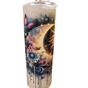 Sun/Moon 20oz Tumbler with Enchanting Celestial Moon Butterfly and Floral Design