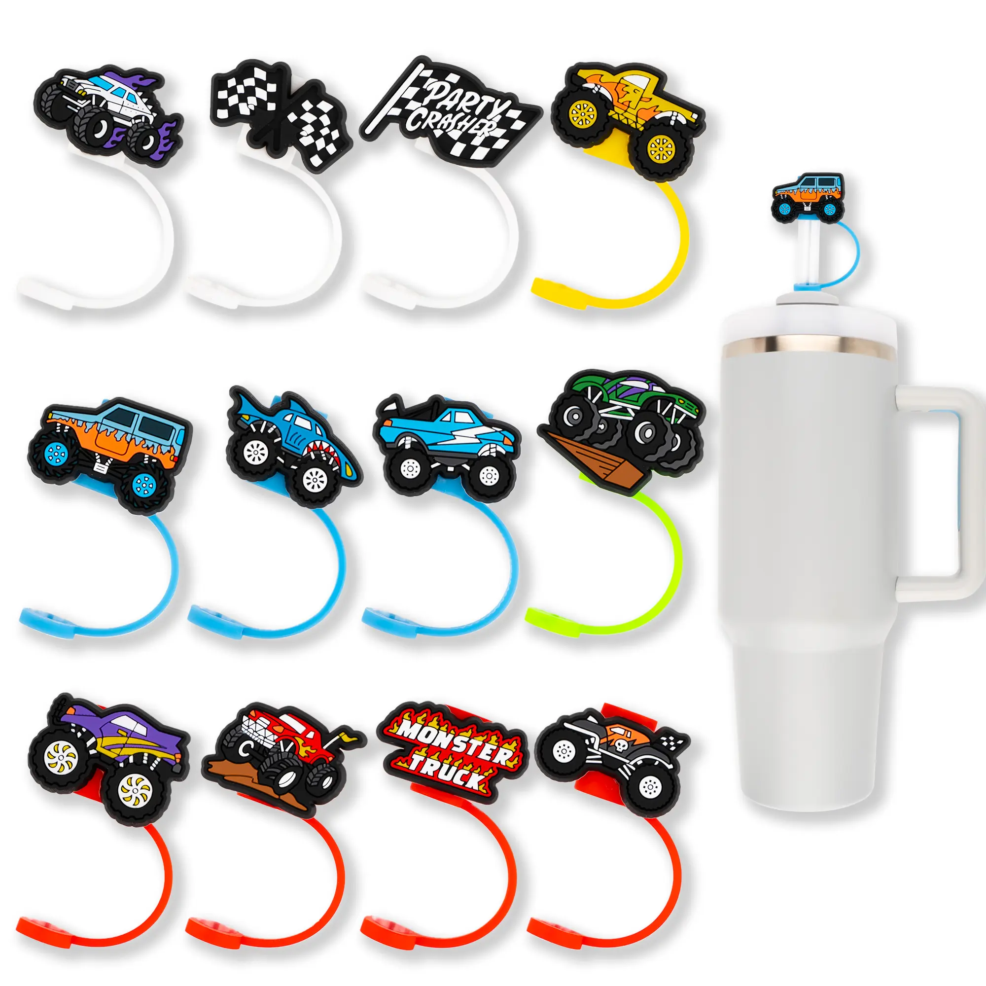 Monster Truck Covers Topper 12PCS Monster Truck PVC Clog Pins Accessories Party Favors Birthday Gifts Holidays Decoration for Boys Women Girls