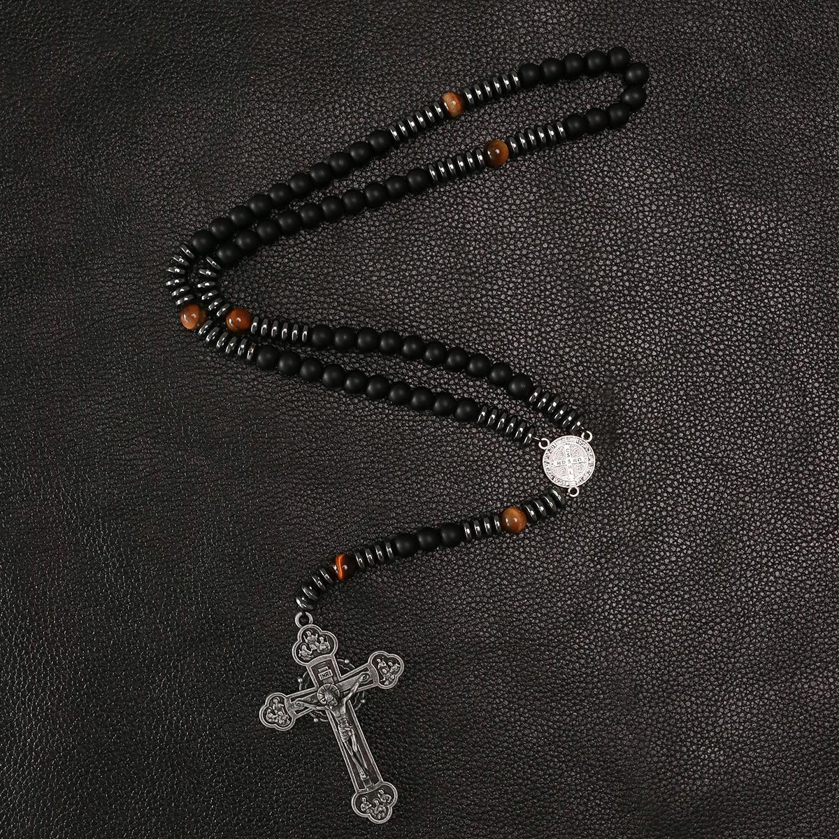 Large Heavy Rosary,rosary beads catholic for men,black rosary Necklace for men and women with medal & cross,black beads with St.Benedict  osarios catolicos Cross Necklace Catholic Gifts