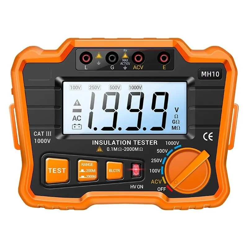 MH10 Desktop Megohm Meter Insulation Resistance Tester 0.1 MΩ- 2000MΩ Electrical Resistor Ohm LCD Backlight | MH10 orange
