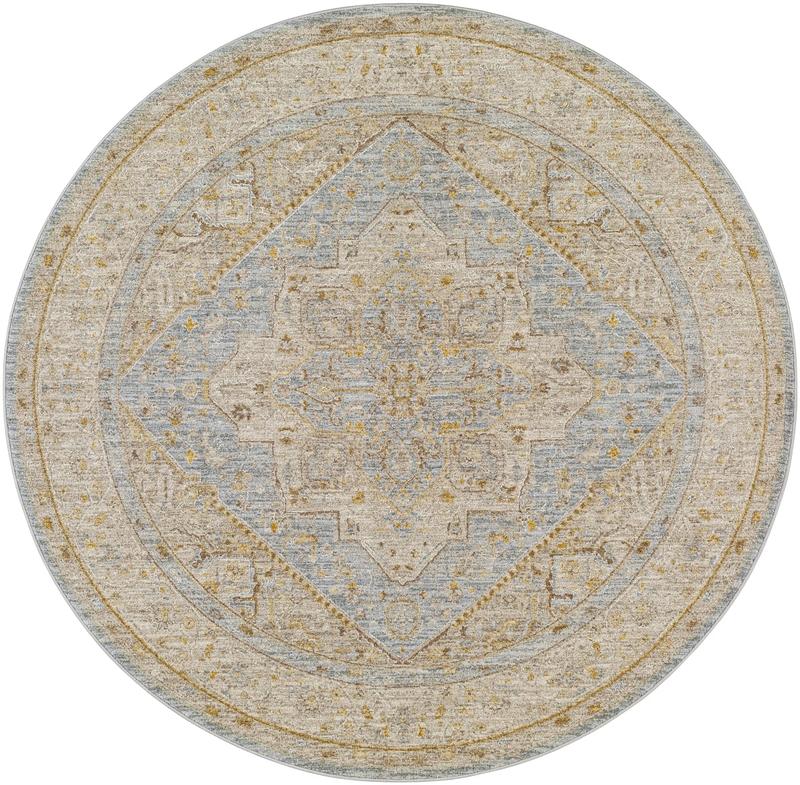 Livabliss AVT2365-710RD Durable Non-Customised Round Shape Indoor Area Rug, 7'10" x 7'10", Soft Machine-Woven Polyester, Avant Garde Traditional Style, Traditional Motif, Taupe, Fringe Detail, Home Decor Rugs for Bedroom