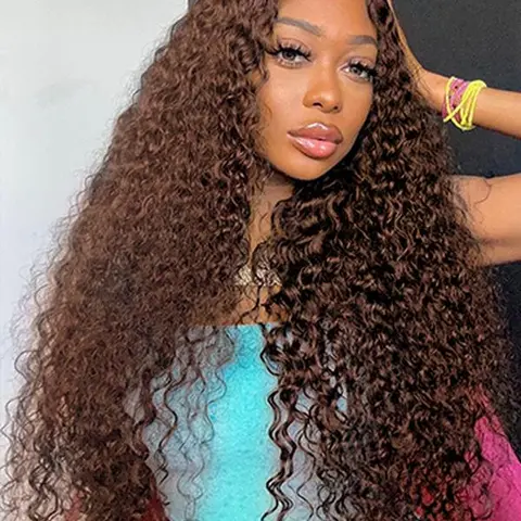 13x6 Lace Chocolate Brown Wigs Deep Wave 13x4 Lace Frontal Chocolate Brown Wig Human Hair Wig For Women 180% Density Pre Plucked