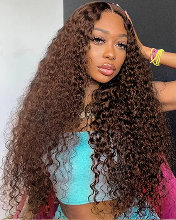 13x6 Lace Chocolate Brown Wigs Deep Wave 13x4 Lace Frontal Chocolate Brown Wig Human Hair Wig For Women 180% Density Pre Plucked