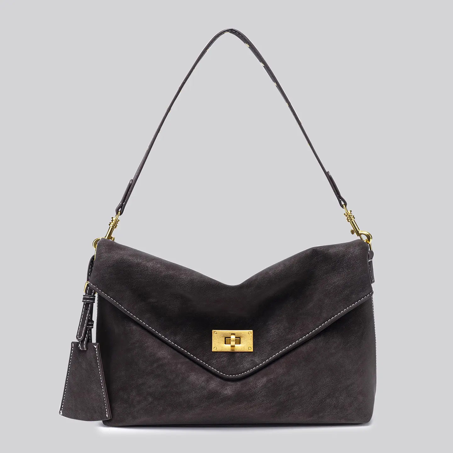 Vintage Suede Shoulder Bag for Women Slouchy Envelope Flap Crossbody Purse Retro Hobo Handbag with Turn Lock Designer Tote Soft Leather Messenger Satchel Everyday Shoulder Purse Gift