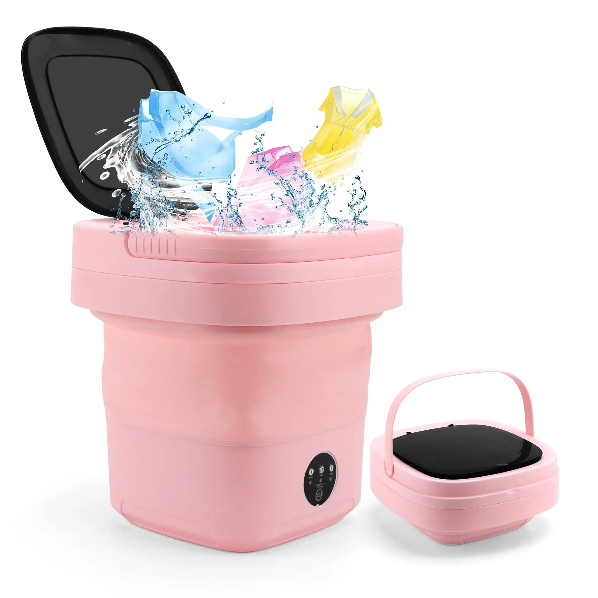 11L Portable High-Capacity Lightweight Foldable Clothes Washing Machine - Pink Compact Hand-Wash Sim Washer for Baby Clothes, Delicates, Small Loads - Ideal for Home, RV Travel