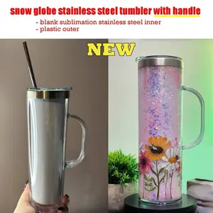 20oz Stainless Steel Mug Snow Globe Tumbler with Handle