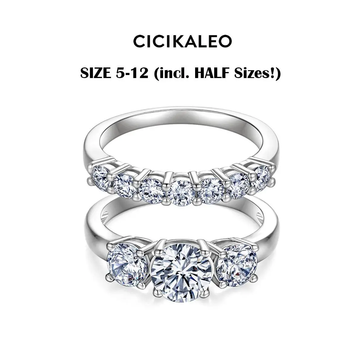 CICIKALEO 1CT Moissanite Rings for Women 3-Stone Stackable Sets Lab-Created 18K Gold Plated Wedding Band Engagement Promise Gift for Her R1 #Summervibes