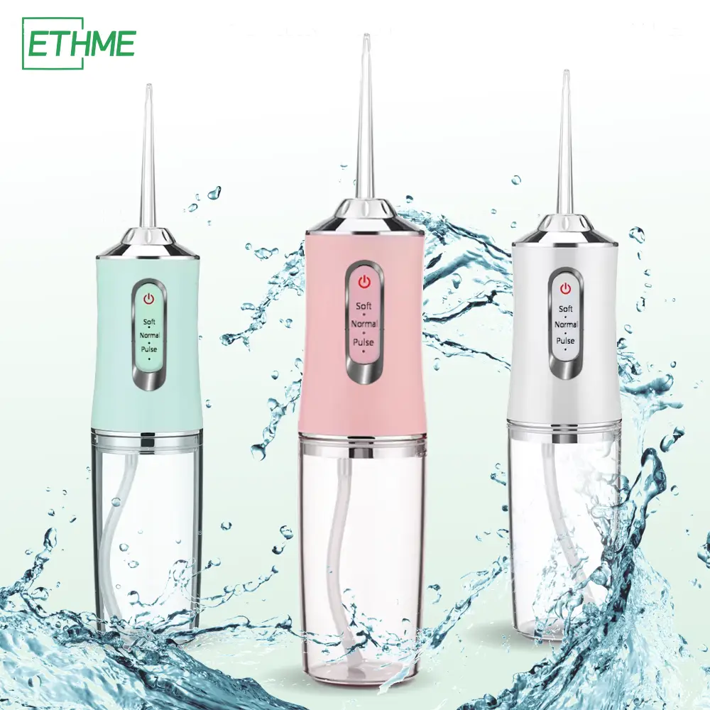 ETHME A8 Portable Burst Pink Toothbrush with Dental Travel Water Flosser Powerful Oral Rinse Cordless and Effective Tooth Cleansing Replaceable Nozzle