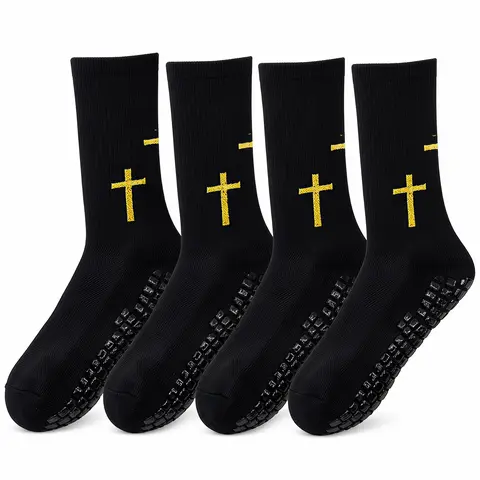 Men's Christian Cross Jesus Design Grip Soccer Socks - Anti-Slip, Breathable, Cushioned, Secure, Flexible, Wrinkle-Resistant, Abrasion-Resistant - Workout, Performance, Sports Fit Socks (Size 6-13) for Gym Training [Soccer Accessories]