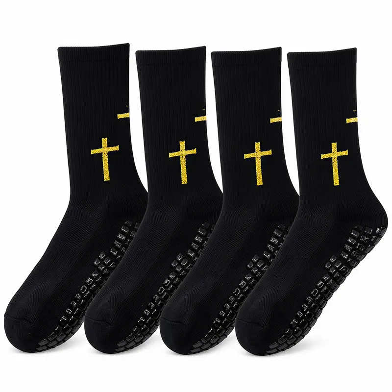 Men's Christian Cross Jesus Design Grip Soccer Socks - Anti-Slip, Breathable, Cushioned, Secure, Flexible, Wrinkle-Resistant, Abrasion-Resistant - Workout, Performance, Sports Fit Socks (Size 6-13) for Gym Training [Soccer Accessories]
