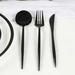 60 Pack Heavy Duty Plastic Utensil Set, Black Premium Disposable Sleek Cutlery Flatware