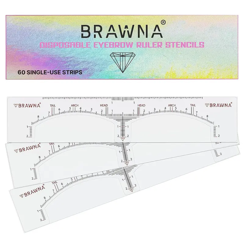 BRAWNA -  Eyebrow Ruler Stickers- 60 pack -Brow Mapping - PMU, Microblading , Brow Tint, Lamination Supplies