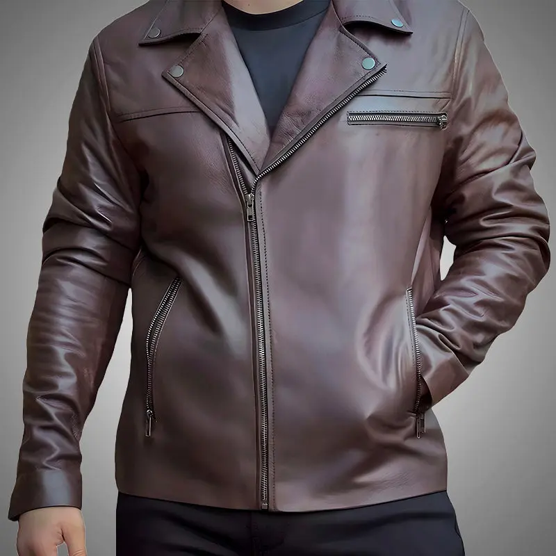 Cuir Jackets Men's Racer Jacket - Classic Style Soft Genuine Lamb Leather Zipper Closure Fleece Lined 100% Polyester Interior 5 Pockets Handcrafted Coats