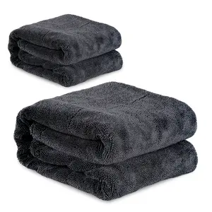 Double-Sided Twisted-Loop Absorbing Towel, 1300GSM 24"x36" 16"x16"  2Pcs Car Drying Towels, Streak-Free, Lint Free, Reusable - Car Accessories, Bath Towels, Microfiber Cleaning Cloth