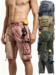 Men's Vintage Acid Wash Knee Length Cargo Shorts, Distressed Loose Multi Pocket Tactical Bermuda Shorts with Drawstring Hem, Soft Washed Cotton Retro Streetwear Utility Shorts, Bottoms for Summer Hip Hop Outdoor Daily Outfits