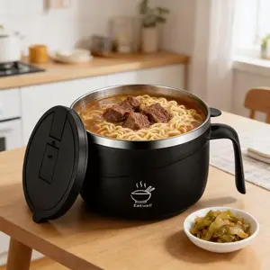 1200ML Large Capacity Instant Noodle Bowl with Lid, Multi-Functional Anti-Hot Soup Pot, Ideal for Home Office Dorm, Father's Day Gift