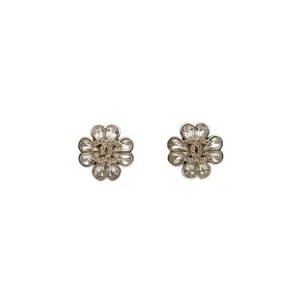 Pre-owned 【Alea】CHANEL Love Heart Rhinestone Clover Earring Alloy