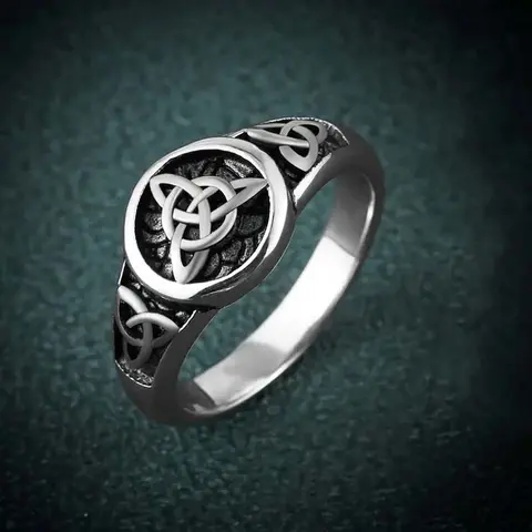Celtic Trinity Knot Metal Band Amulet Ring, Unisex 9-Themed Birthday Finger Accessory, Fashion Statement Jewelry for Adults, Faith-Forward Daily Style Everyday Wear Beautiful Ring