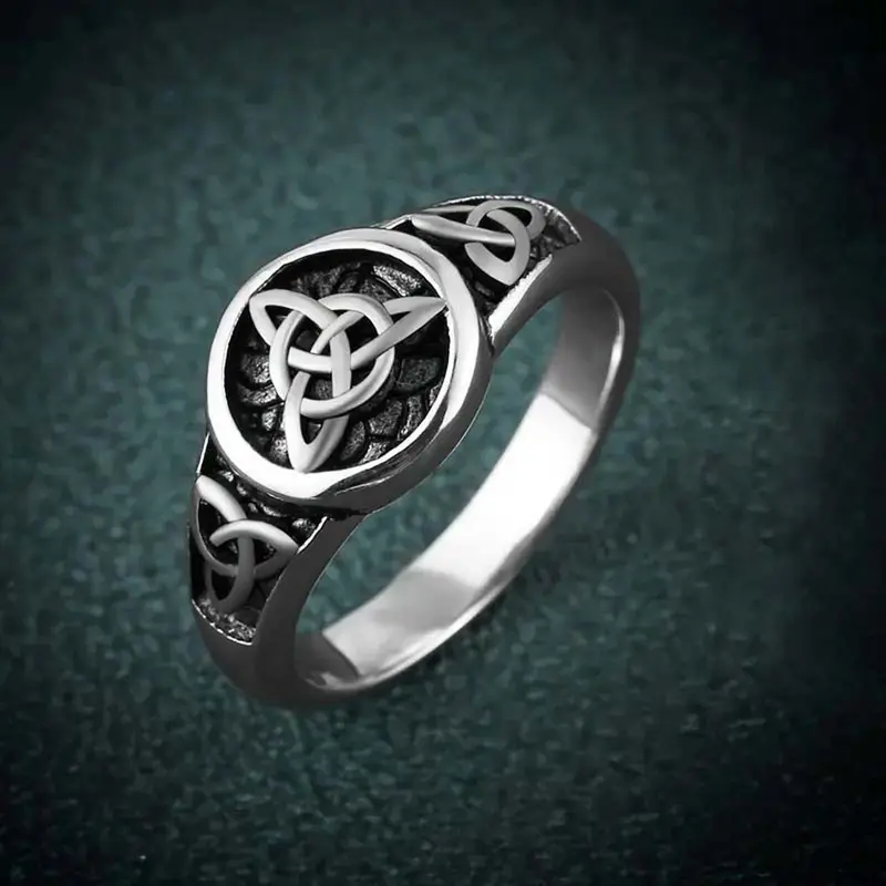 Celtic Trinity Knot Metal Band Amulet Ring, Unisex 9-Themed Birthday Finger Accessory, Fashion Statement Jewelry for Adults, Faith-Forward Daily Style Everyday Wear Beautiful Ring