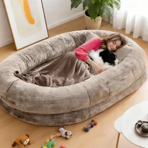 Extra Large Human Dog Bed for Adults & Pets – Cozy Faux Fur Orthopedic Lounger with Pillow & Blanket, Washable Nap Bed, Perfect Gift for Pet Lovers, Ideal for Senior or Disabled Dogs Recovery
