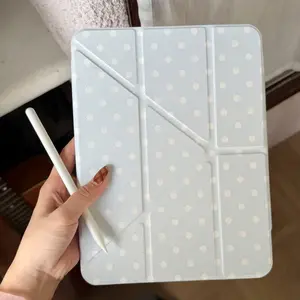 Korean Style Simple Blue Polka Dot Cute Tablet Case for iPad 11th Gen Pro New Air 7/6 with Pen Slot Anti-Bend, Girls Boys Tablet Protective Cover