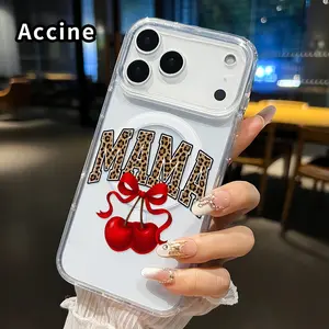 Magnetic Phone Case for iPhone 17 16  Pro Max Plus 15 14 13 12 11 Air E Mama's Cherry Charm  Printed Clear Acrylic All Coverage Cover Support Wireless Charging