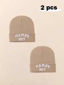 2pcs Baby Beanie Hat Set, Infant Newborn Toddler Winter Warm Knit Cap, Casual Letter Pattern, Outdoor Accessories for Boys & Girls