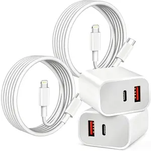 Fast Charger For iPhone 14, 20W Dual Port A/C Charging Adapter, 2Pack Quick Double Wall Charger Block with 6FT&10FT USBC to Lightning Cable for iPhone 14/13/12/11/ProMax/XS/XR