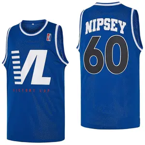 Men's #60 Nipsey Basketball Jersey Embroidery  Blue And Black Victory Lap Cover Hip Hop Rap Motion basketball jersey Men's Embroidery Men's Sleeveless